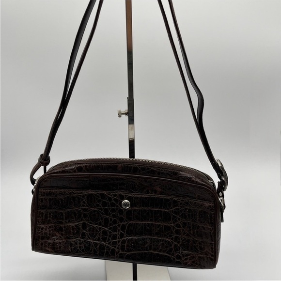 Brighton Brown Croc Embossed Leather Small Crossbody Bag BLEMISH - Picture 4 of 9
